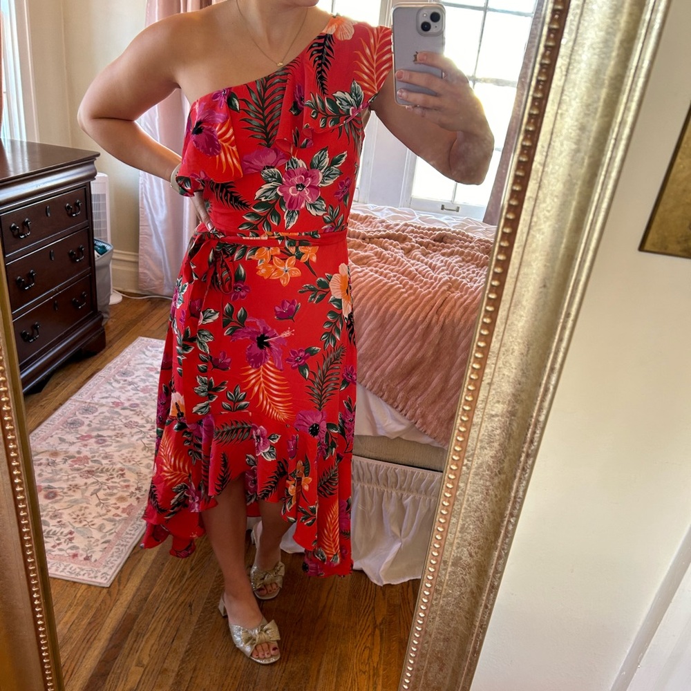 Floral Red Asymmetrical Dress